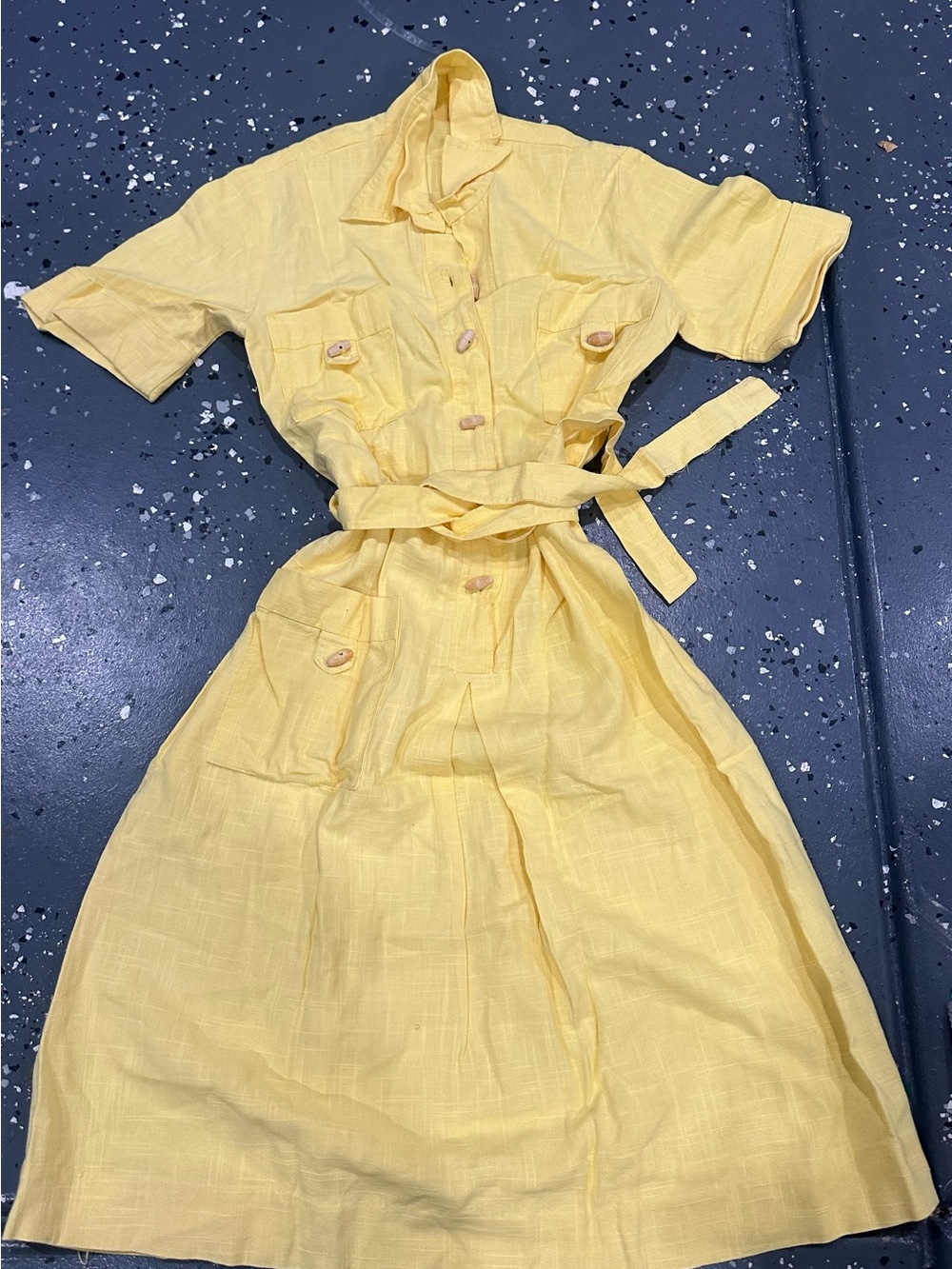 Yellow Button-Front Shirtdress with Tie Waist